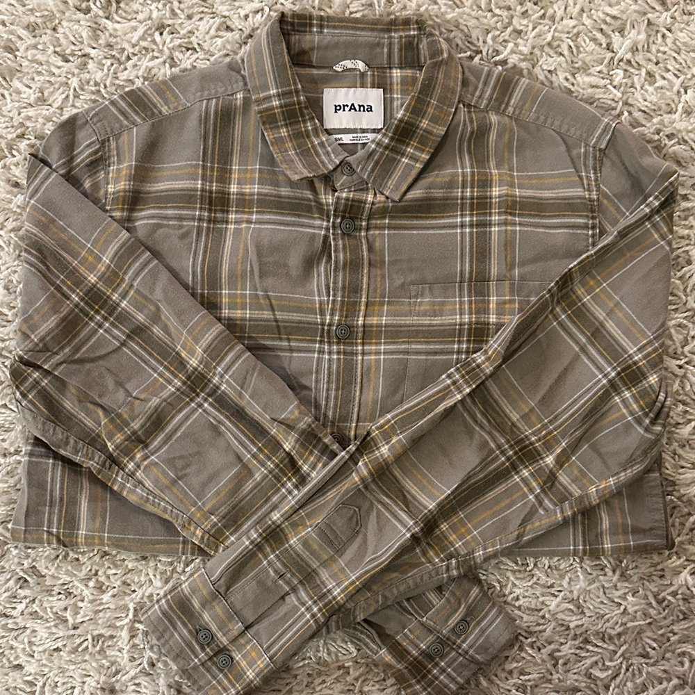 Prana Men's Casual Plaid Button Up Shirt - Green/Gray